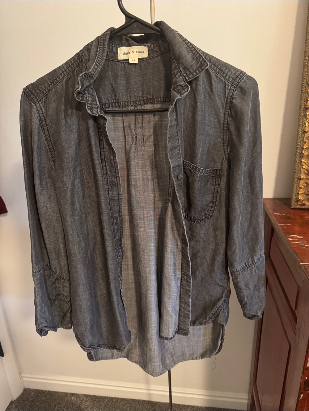 cloth & stone Washed Denim Button Up Charcoal Gray/Black Shirt